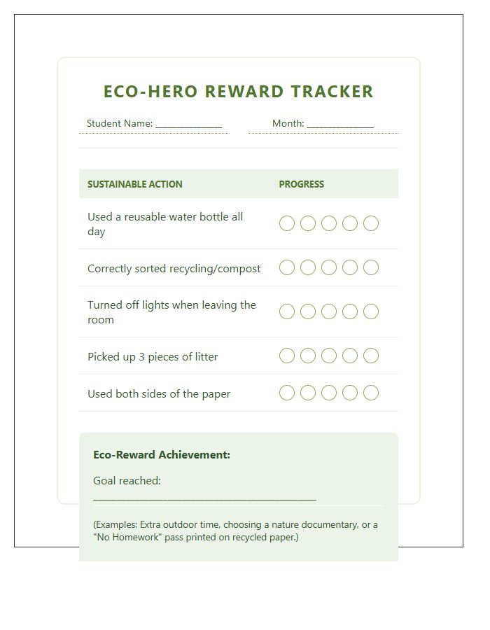 Eco Friendly Rewards Printable Chart For Students