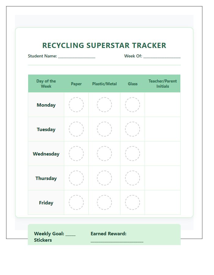 Elementary Student Recycling Reward Printable Chart