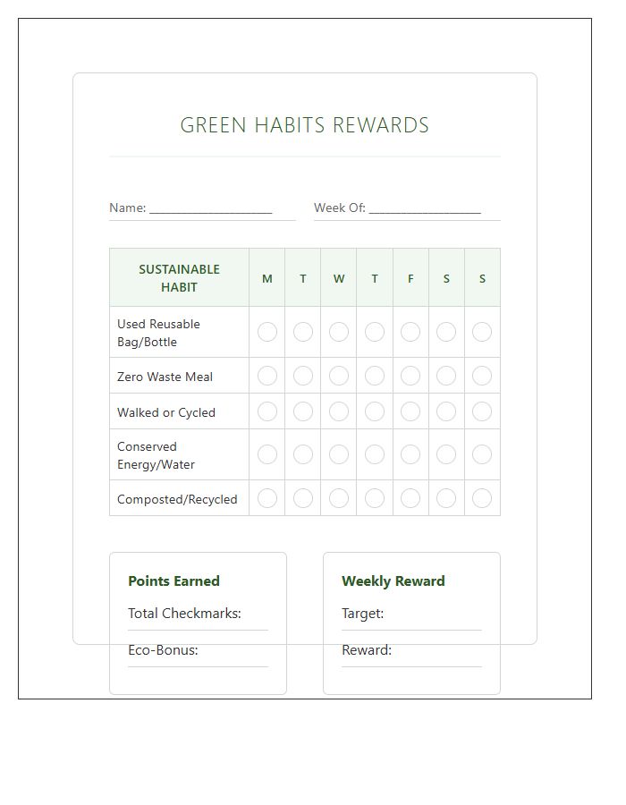 Green Habits Rewards Printable Tracking Chart