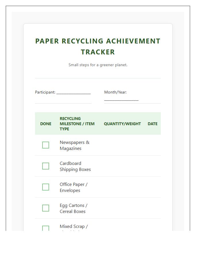 Paper Recycling Achievement Printable Chart