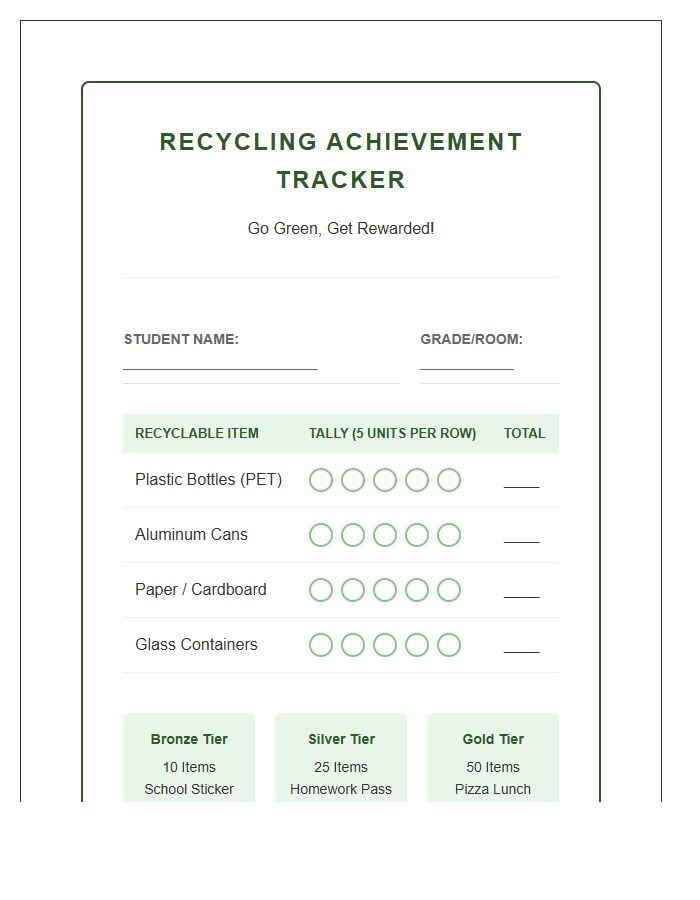 School Recycling Program Rewards Printable Chart