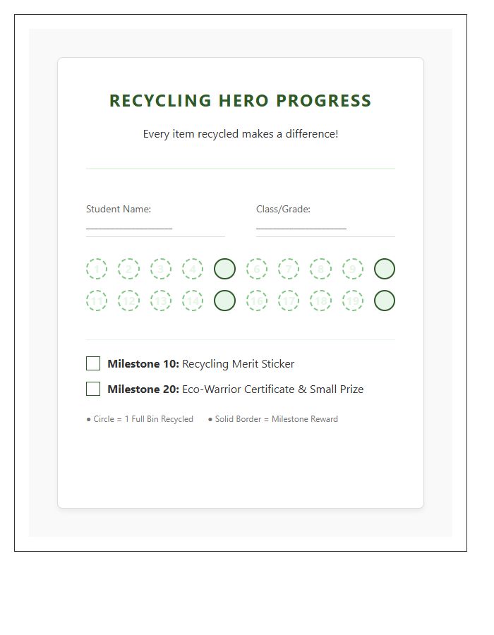 Student Recycling Progress Reward Printable Chart