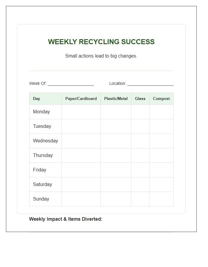Weekly Recycling Success Printable Chart