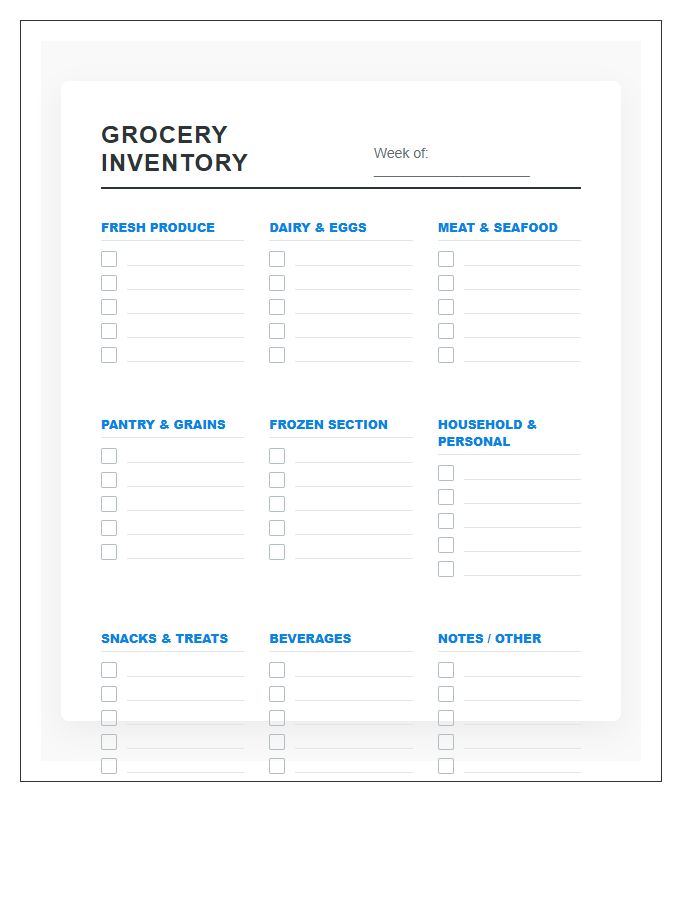 Comprehensive Grocery List Organization Printable Chart