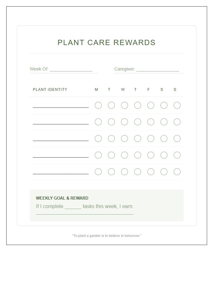 Daily Plant Care Reward Printable Chart