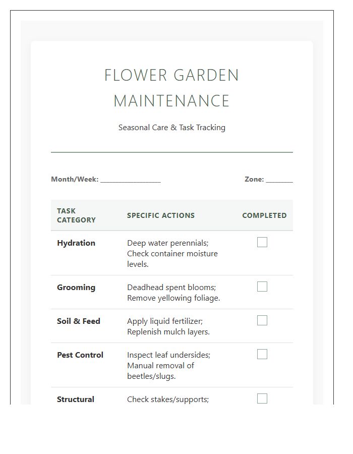 Flower Garden Maintenance Task Printable Chart