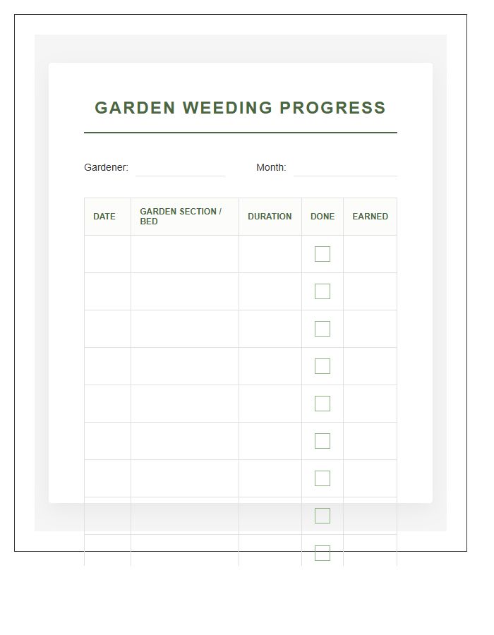 Garden Weeding Task Incentive Printable Chart