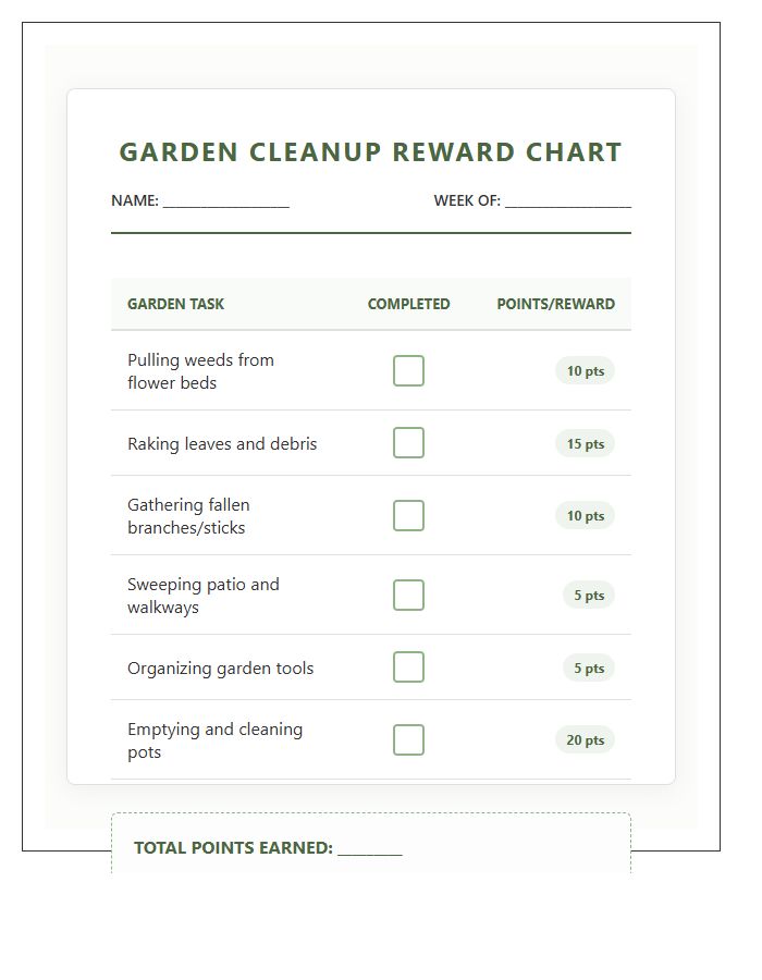 Home Garden Cleanup Reward Printable Chart