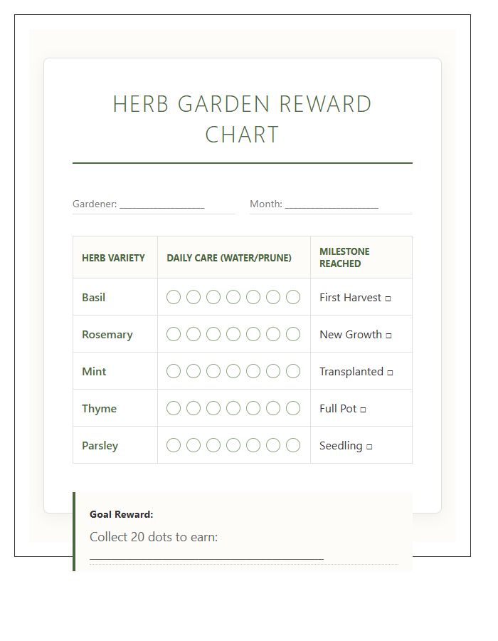 Home Herb Garden Reward Printable Chart