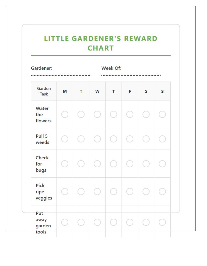 Kids Garden Task Rewards Printable Chart