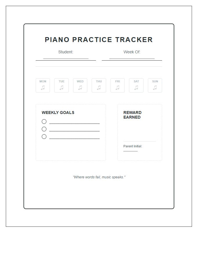 Homeschool Piano Practice Rewards Printable Chart