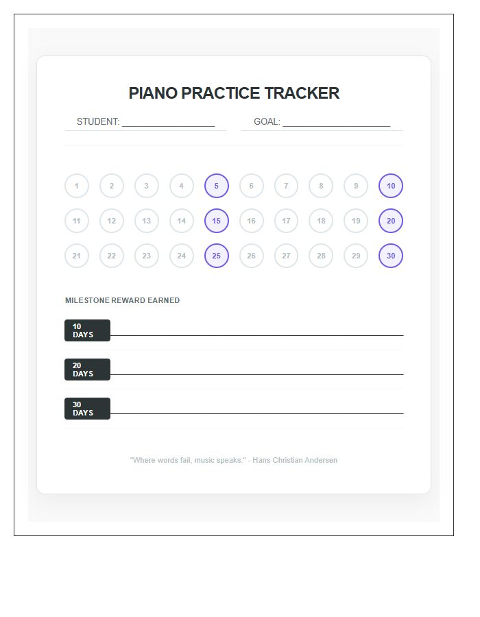 Incentive Piano Practice Rewards Printable Chart