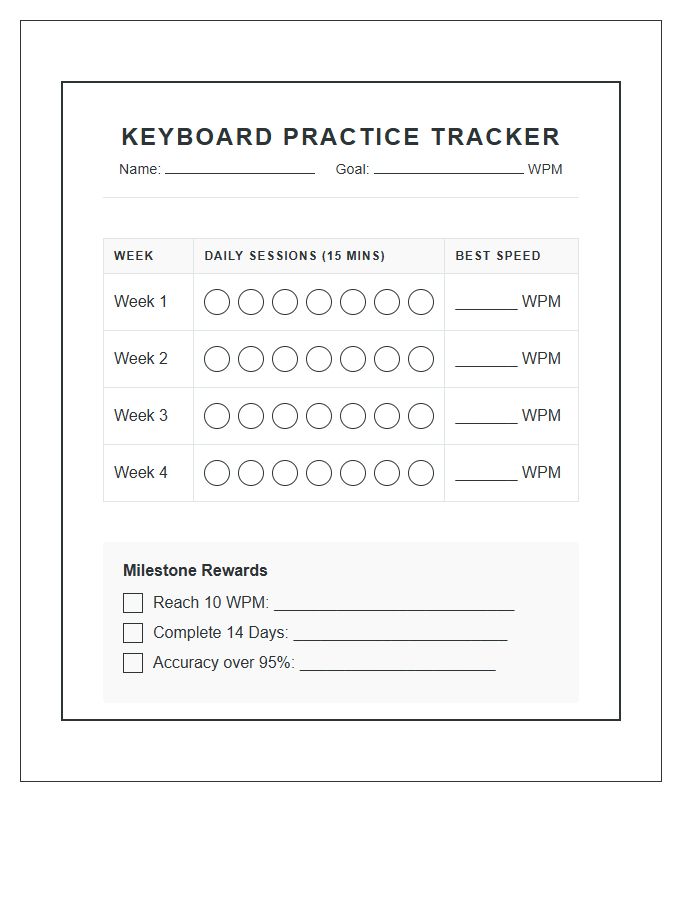 Keyboard Practice Rewards Printable Chart For Beginners