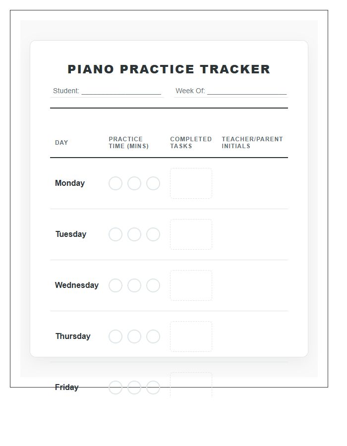 Piano Lesson Practice Rewards Printable Chart