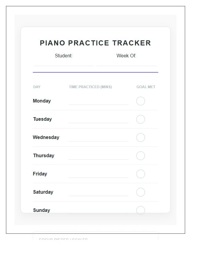 Piano Practice Rewards Printable Chart For Kids