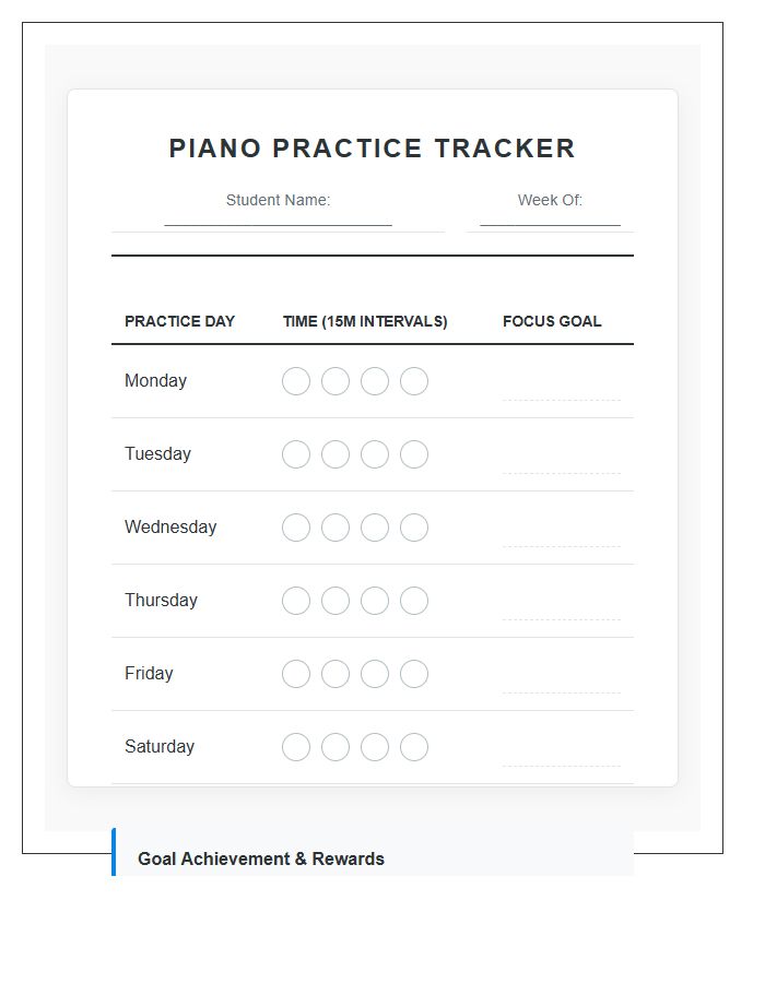 Piano Student Practice Rewards Printable Chart