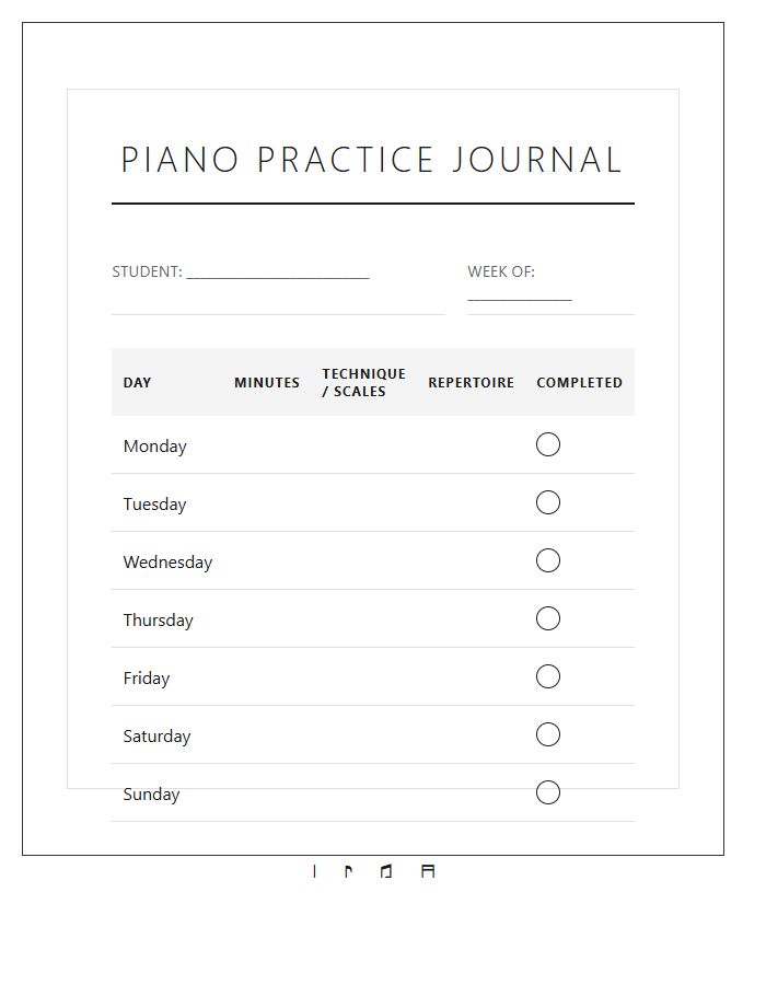 Professional Piano Practice Rewards Printable Chart