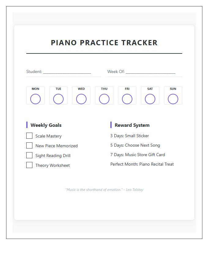 Student Piano Practice Rewards Printable Chart System