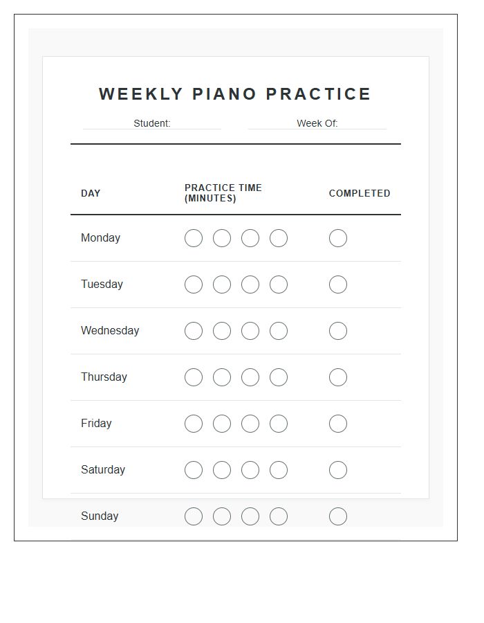 Weekly Piano Practice Rewards Printable Chart