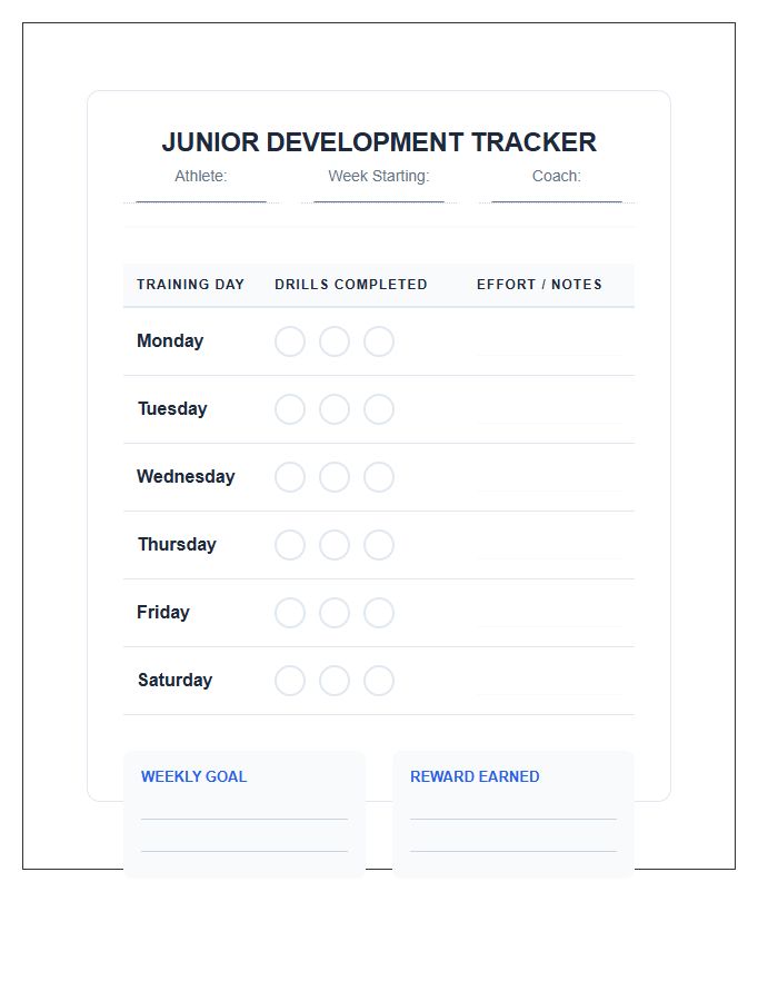 Junior Sport Development Training Rewards Printable Chart
