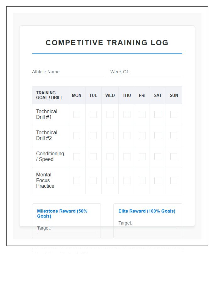 Kids Competitive Training Rewards Printable Chart