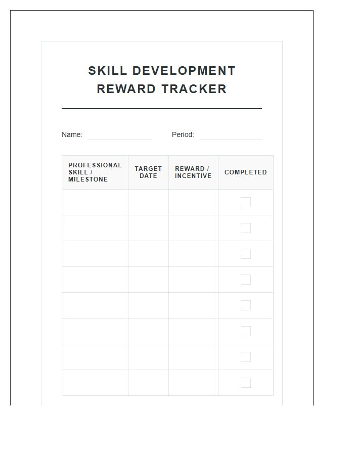 Professional Skill Training Rewards Printable Chart