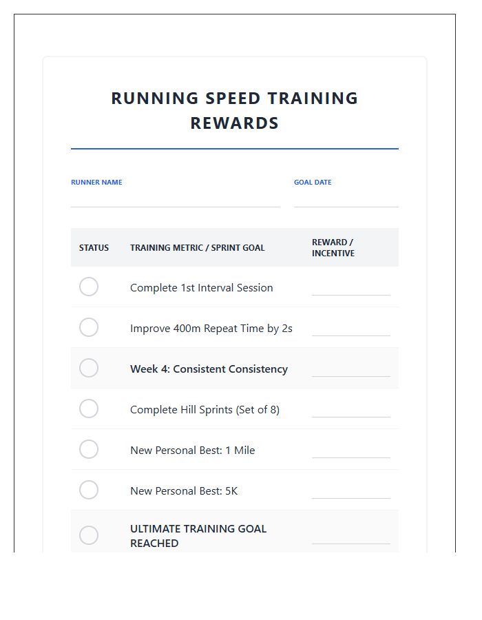 Running Speed Training Rewards Printable Chart