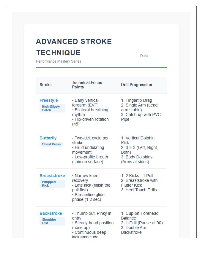 Advanced Swimming Stroke Printable Chart