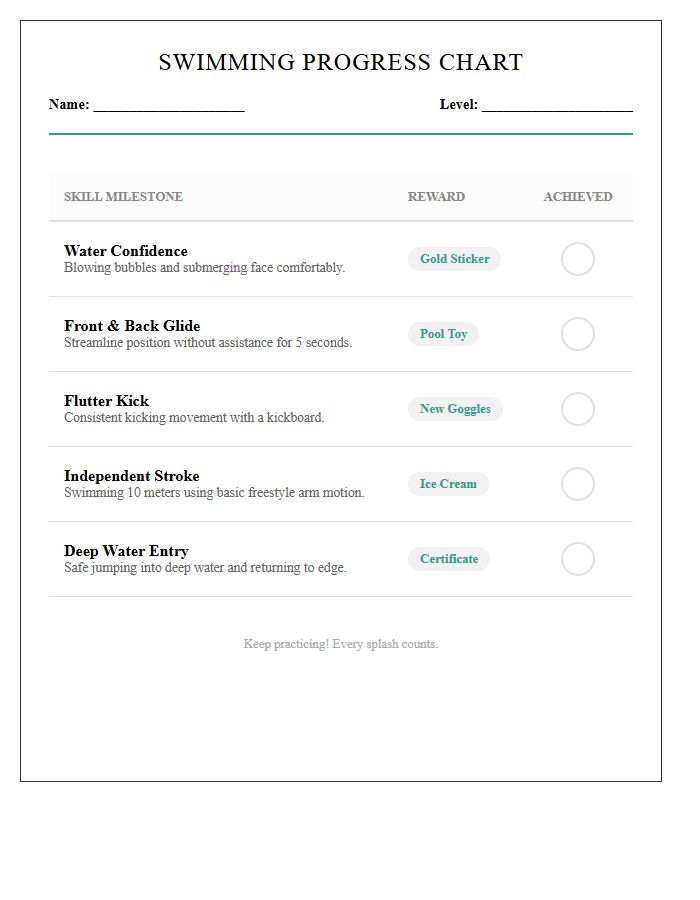 Children Swimming Skill Rewards Printable Chart