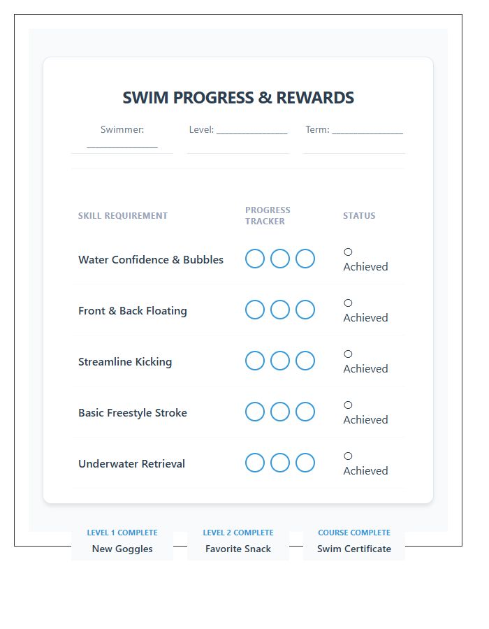 Indoor Swimming Lesson Rewards Printable Chart
