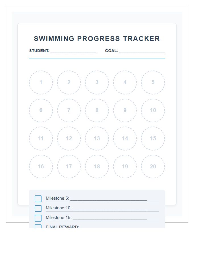 Private Swimming Lesson Rewards Printable Chart