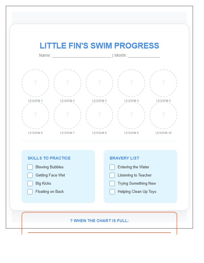 Toddler Swimming Lesson Rewards Printable Chart