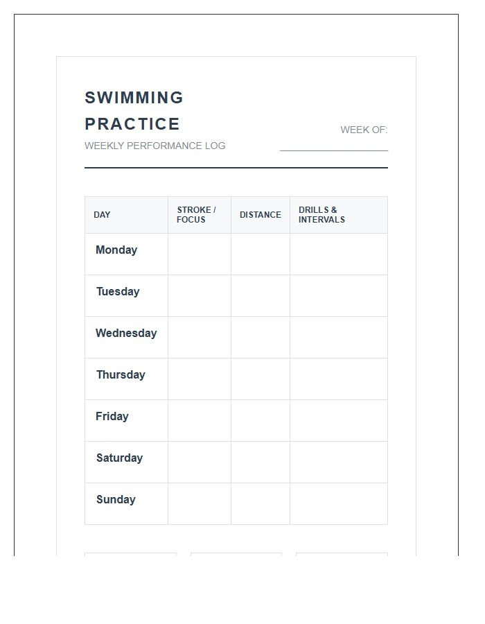 Weekly Swimming Practice Printable Chart