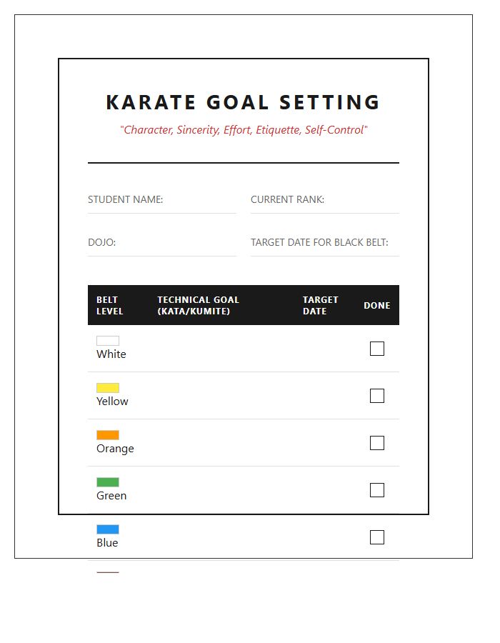 Karate Belt Goal Setting Printable Chart