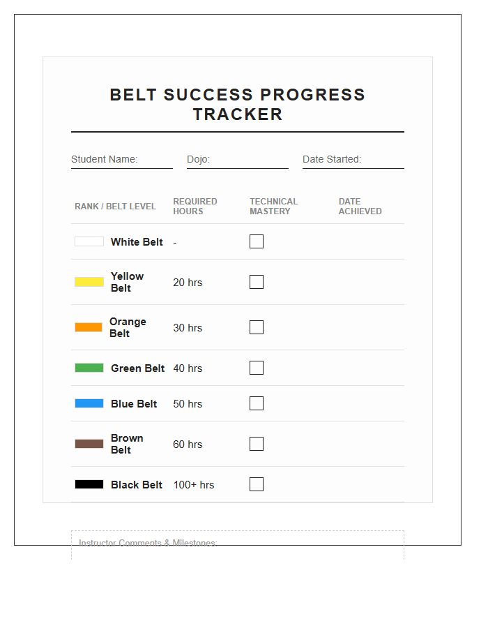 Karate Class Belt Success Printable Chart