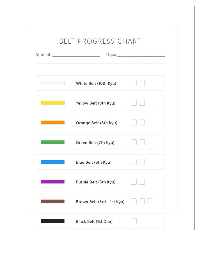 Youth Karate Belt Motivation Printable Chart