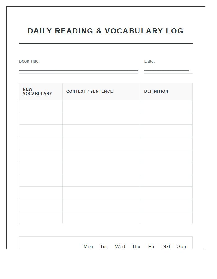Daily Reading Habit Vocabulary Printable Chart