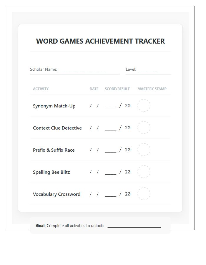 Educational Word Games Reward Printable Chart