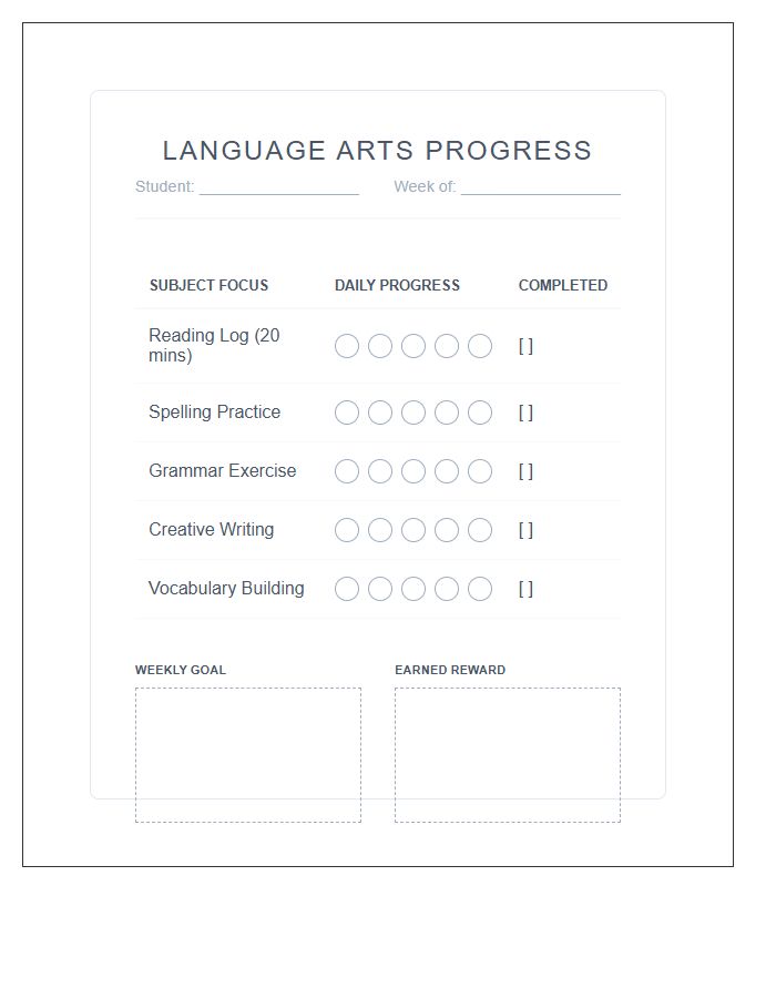 Home School Language Arts Printable Rewards Chart