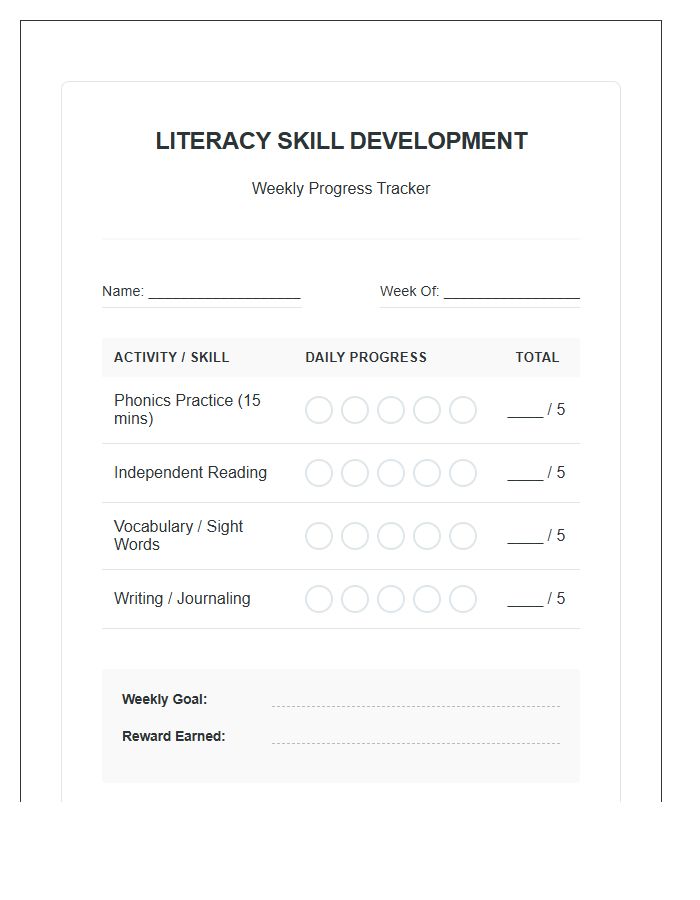 Literacy Skill Development Rewards Printable Chart