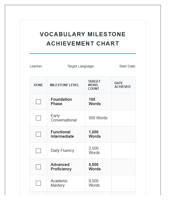 Printable Vocabulary Milestone Achievement Chart
