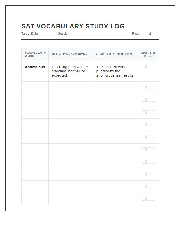 SAT Preparation Word Study Printable Chart