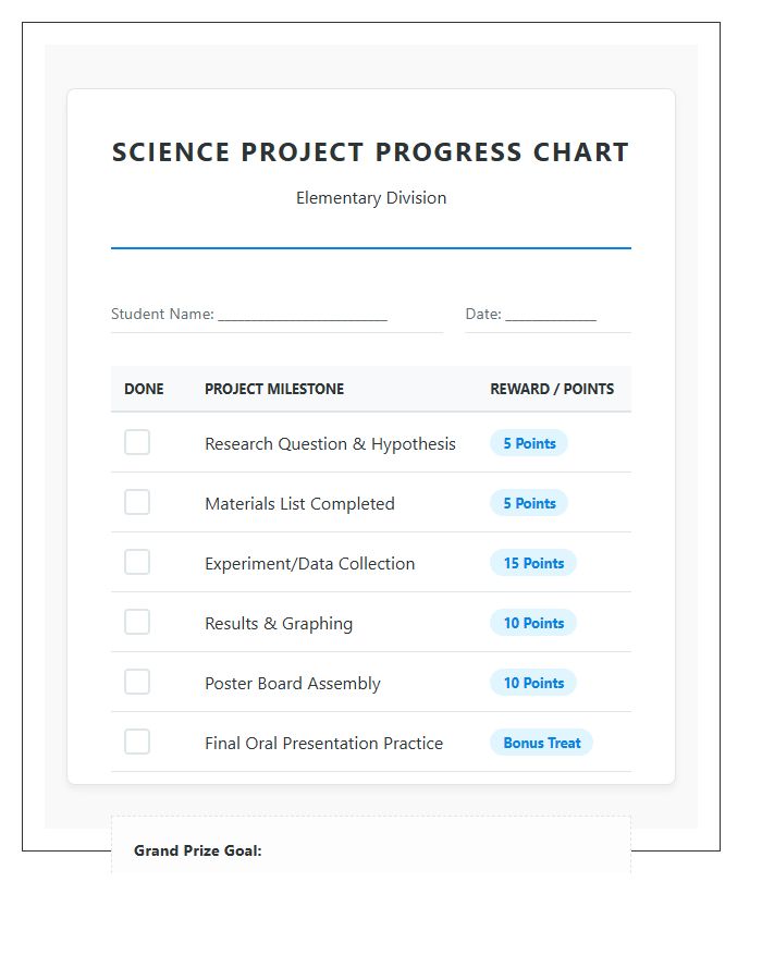Elementary Science Project Rewards Printable Chart