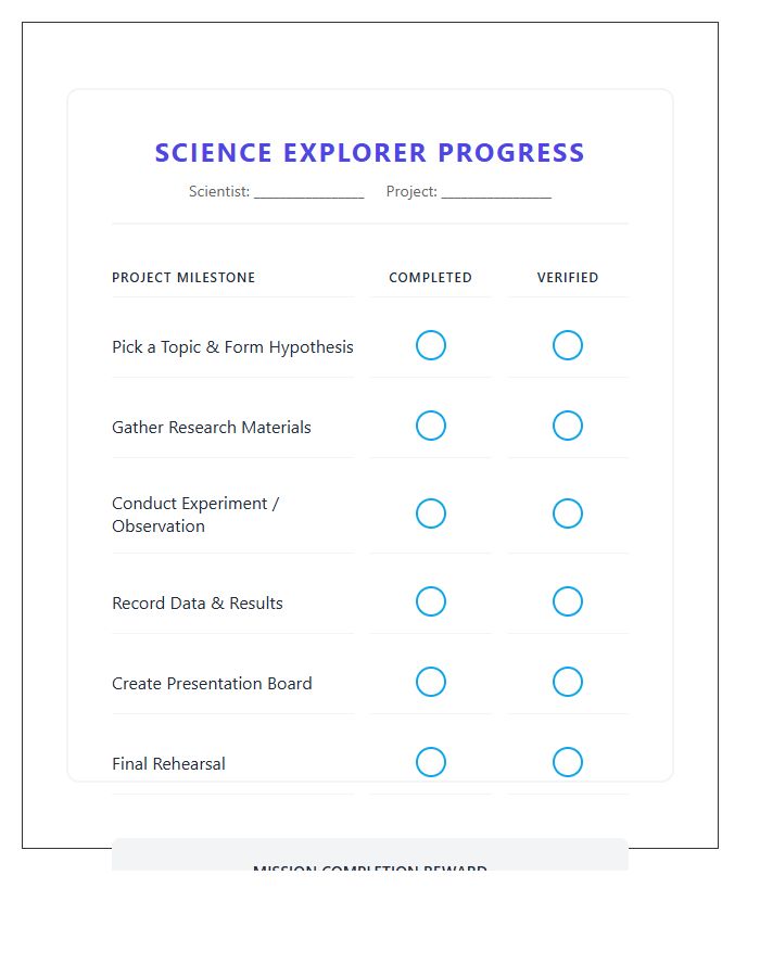 Kids Science Project Rewards Printable Chart