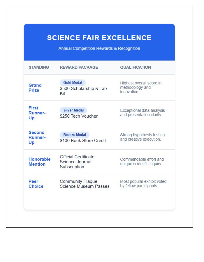Science Fair Competition Rewards Printable Chart