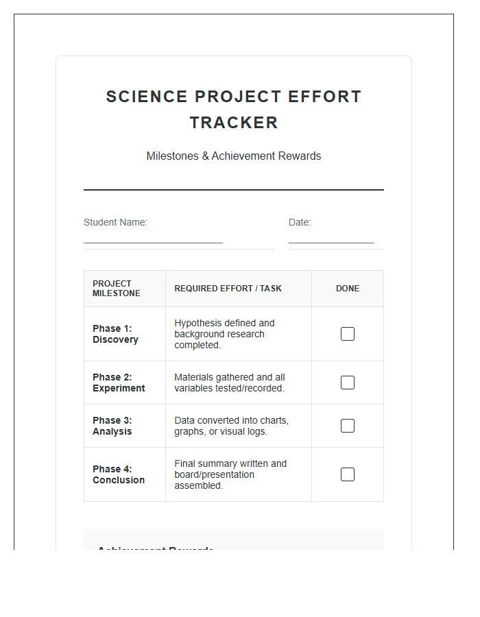 Science Project Effort Rewards Printable Chart