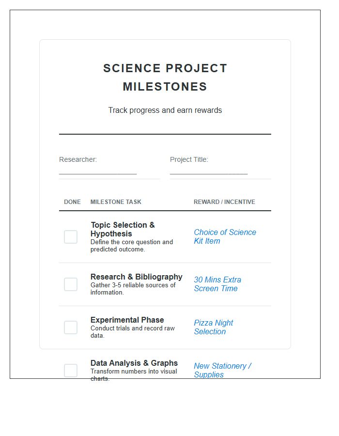 Science Project Milestone Rewards Printable Chart