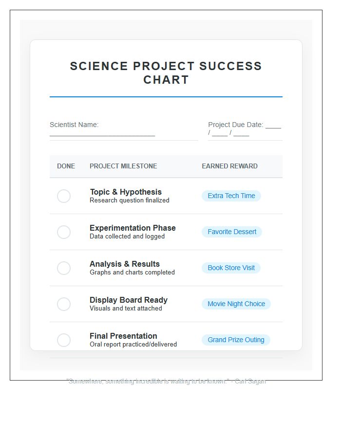 Science Project Success Rewards Printable Chart
