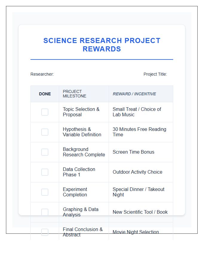 Science Research Project Rewards Printable Chart