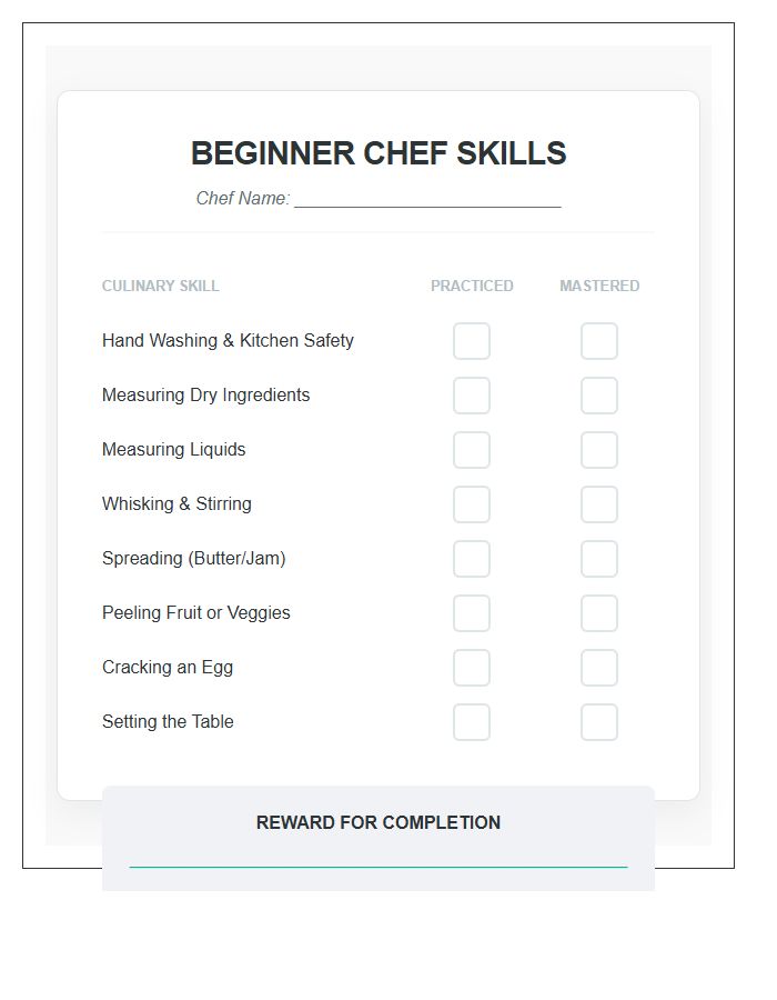 Beginner Chef Skills Rewards Printable Chart